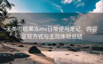 天美密桃果冻mv日常使用笔记：内容呈现方式与主观体验总结